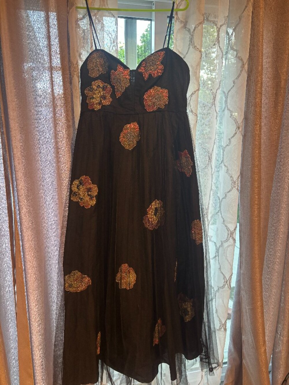 Geisha Designs Black Floral Tulle Corset Dress L from Anthropologie